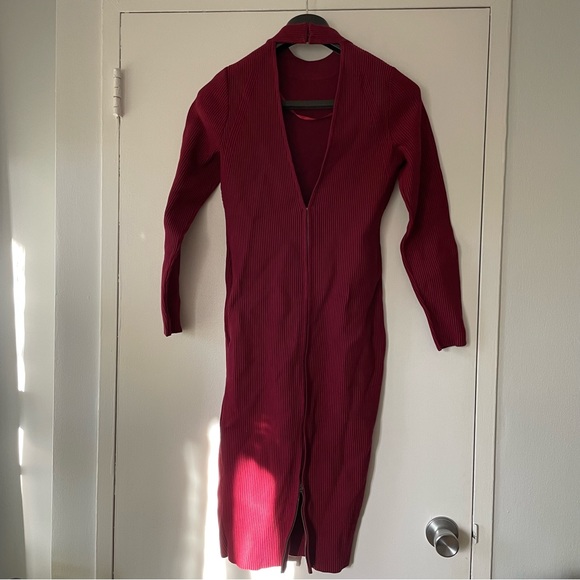Rebecca Minkoff Magri in Wine Ribbed Knit Cutout Zip Back Dress - Size Large - Picture 4 of 13